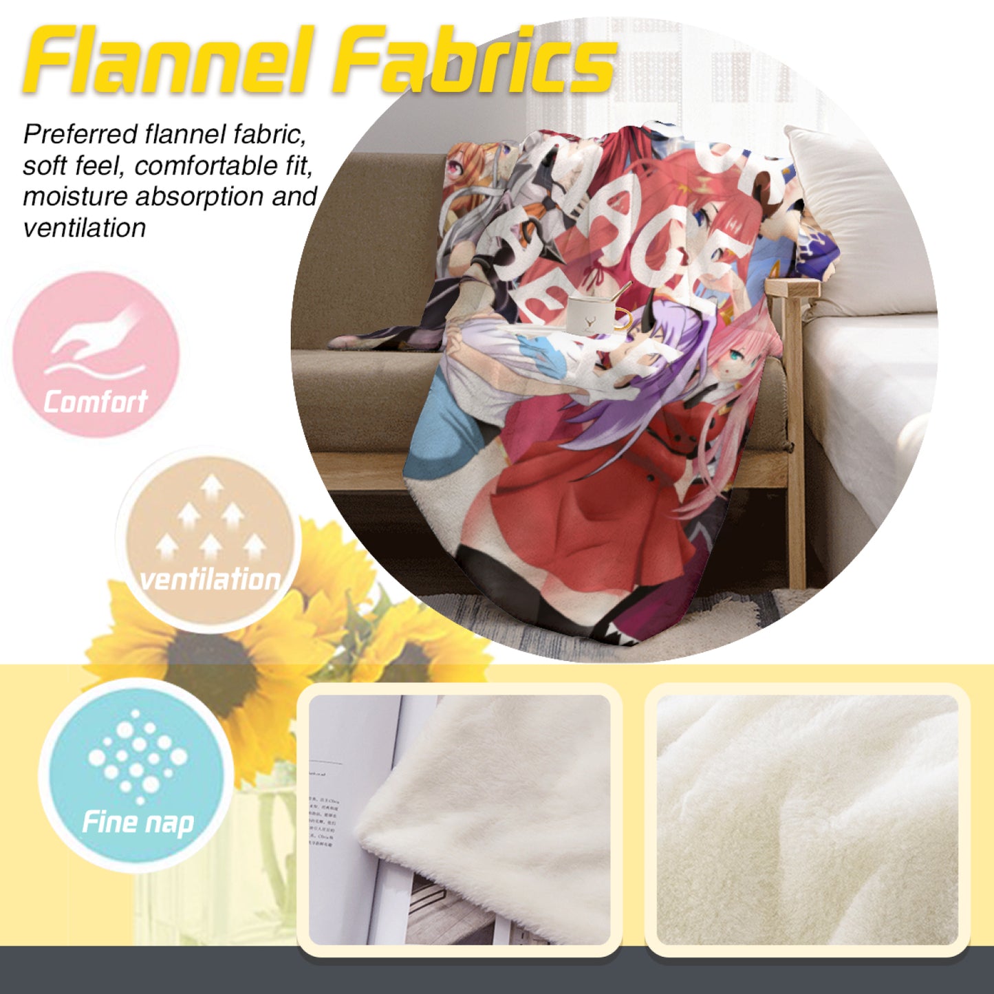 Custom Dakimakura Blanket Personalized Waifu Anime Art Photo Flannel Blanket Gifts