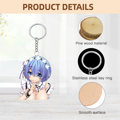 Custom Dakimakura Keychain Personalized Waifu Anime Art Solid Wood Keychain Gifts(Wood))